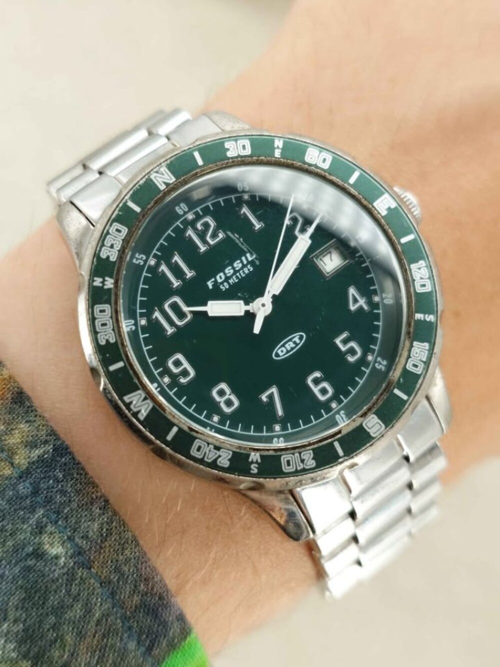 Fossil DRT Men's Quartz Watch DT-4012 Forest Green Dial Vintage 38mm New Battery